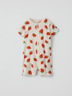 Kortärmad pyjamasoverall jordgubbar