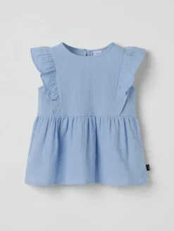 Vävd blus med volanger prickig
